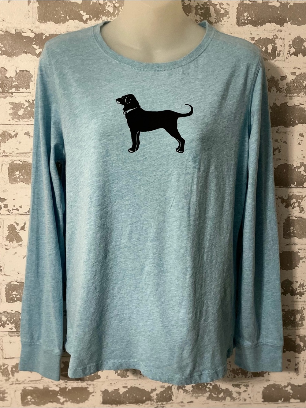 The Black Dog Light Blue Long Sleeve Tee | Small | Coastal Dog Graphic Shirt